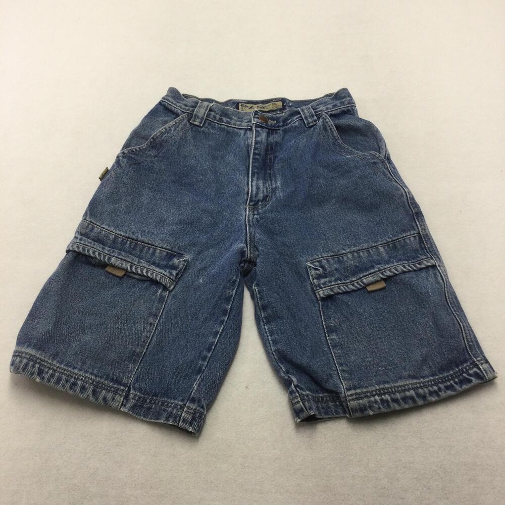 Rage Cargo Shorts Kids 14 Blue Denim Pockets Zip Fly Casual School Summer